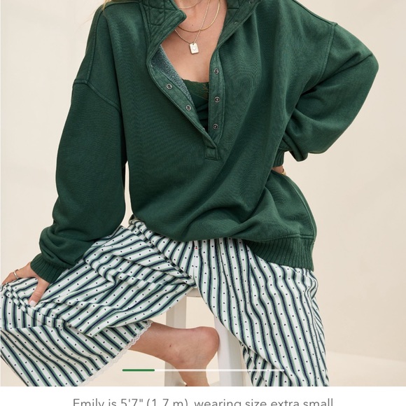 Aerie Green Pullover O Snap Sweatshirt Size XL - Picture 3 of 6